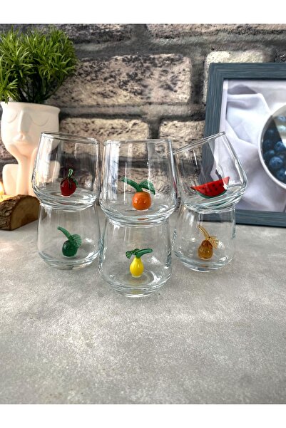 ALDEMO Meyve Figürlü 6'lı Kahve Yanı Su Meşrubat Bardağı Seti