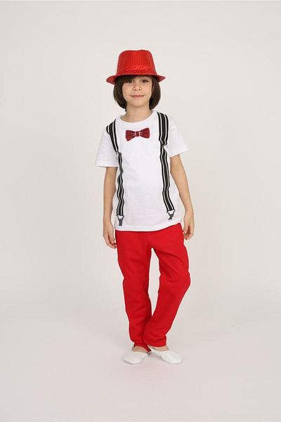 Dıgıl Kids Boy's Bow Tie Strap Printed T-shirt Trousers Show Outfit