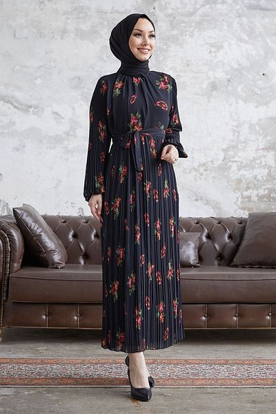 InStyle Amore Floral Chiffon Dress Black