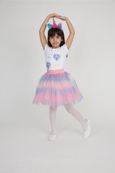 Dıgıl Kids تي شيرت بناتي رائع مكتوب عليه تنورة توتو ملونة