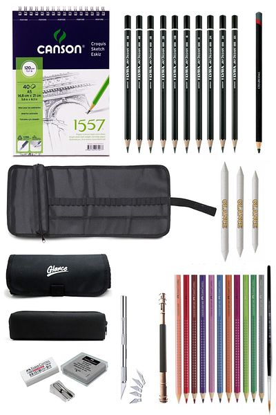 GLANCE Canson A5 Sketchbook 120 Gr Lyra Graduated Pencil Faber Aquarel Pencil Rolled Bag Drawing Sketch Set