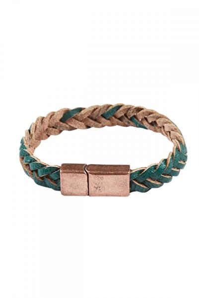 Deriderim Green Brown Genuine Leather Braided Leather Bracelet