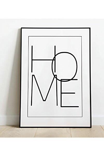 Genel Markalar "home" Yazılı Siyah Çerçeve Görünümlü Ahşap Duvar Tablosu A4
