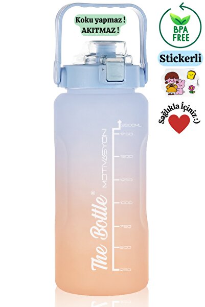 Comprox Motivational Water Bottle with Straw and Sticker Water Bottle 2000ml (2lt) Bpa Free Sports Gym