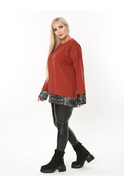 LİKRA Femei Plus Size Maneca Fusta Paiete Detaliu Paiete Bluza elastica