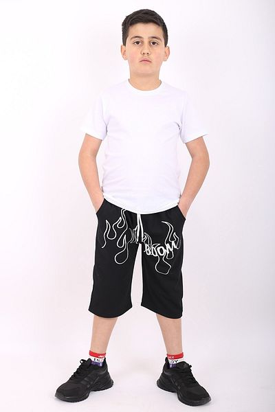 COSBA kids wear تي شيرت أساسي سادة ومجموعة كابري مطبوعة من الأعلى