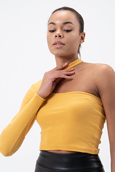 PUNKY CAT Women's Yellow Low-cut Single Sleeve Blouse