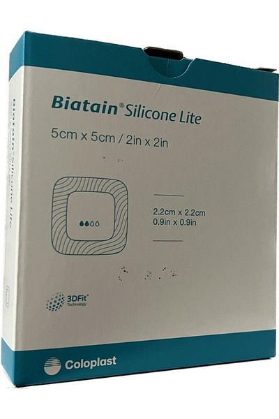 Coloplast Biatain Silicone Lite Foam Wound Cover 5x5cm/2x2in (5 Pieces) 33452