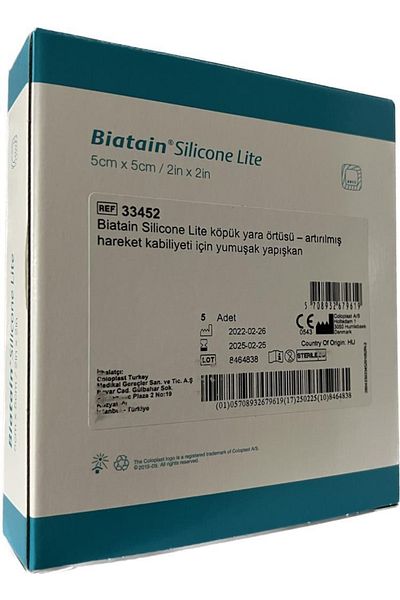 Coloplast Biatain Silicone Lite Foam Wound Cover 5x5cm/2x2in (5 Pieces) 33452