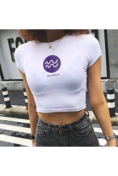 Touz Seria Horoscop Eysa, Crop alb imprimat cu Vărsătorul