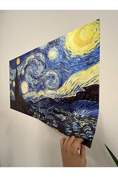 Akıllı Kağıt Statik Tutunma Özellikli Van Gogh Yıldızlı Gece Tablosu 70 - 46 Cm