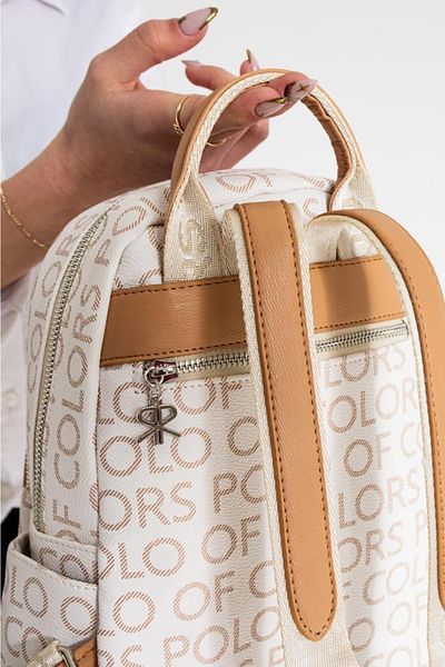 ImPolo Asya Cream Tan Printed Women's Backpack 27x32 Size
