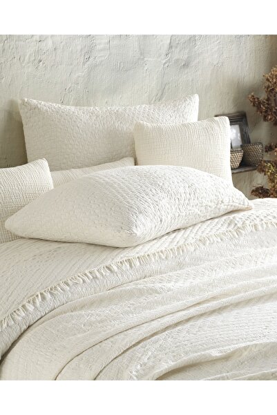 destinyhometex Bej Jakarlı Naturel 4 Katlı Muslin %100 Pamuk Tek Kişillik Yatak Örtüsü/Pike 160x240cm