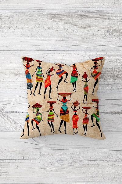 on the clouds African Woman Patterned Ethnic Concealed Zippered Throw Pillow Cover Sofa Pillow Cover Set (4pcs)