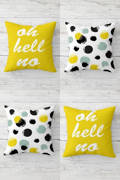 on the clouds Oh Hell No Written Hidden Zippered Throw Pillow Cover Sofa Pillow Cover Set (4pcs)
