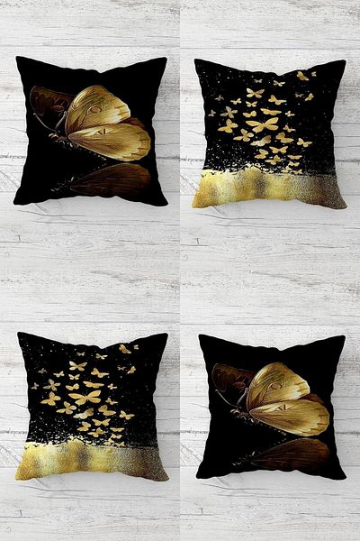 on the clouds Gold Butterfly Patterned Butterfly Hidden Zippered Throw Pillow Cover Sofa Pillow Cover Set (4pcs)