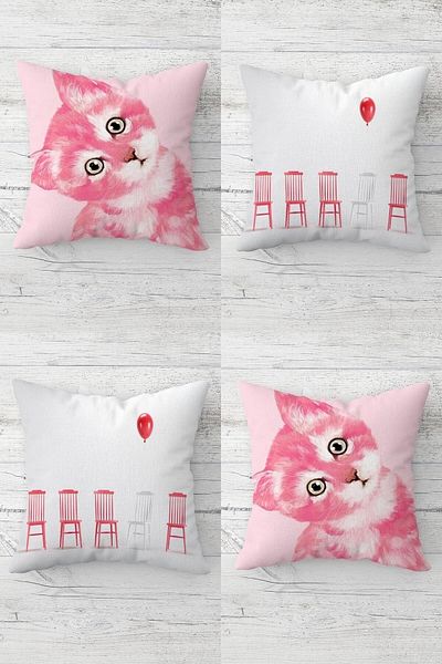 on the clouds Cat with Balloon Cat Patterned Hidden Zippered Throw Pillow Cover Sofa Pillow Cover Set (4pcs)