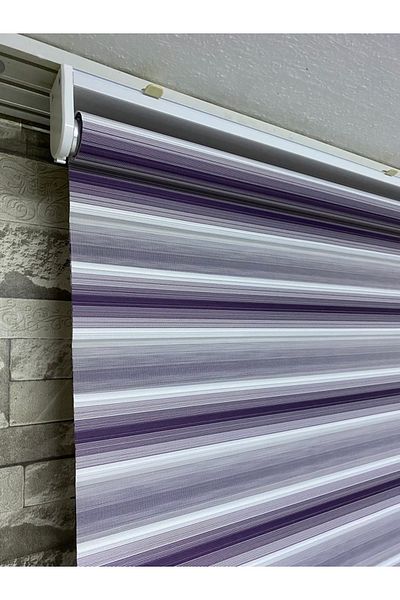 PERDECİNİZ Purple White Transitional Narrow Pleat Zebra Roller Blinds (Skirt Part Plain)