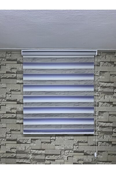 PERDECİNİZ Mavi Beyaz Mini Plise Zebra Perde (etek Kısmı Düz)