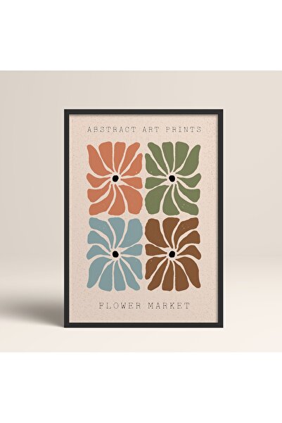 HOMEPACK Crna laminirana uokvirena apstraktna slika sa šarenim uzorcima i cve...