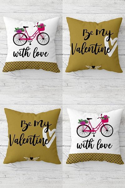 on the clouds Be My Valentine Lover Bicycle Κάλυμμα μαξιλαριού με κρυφό φερμουάρ Σετ μαξιλαροθήκη καθίσματος (4 τεμ.)