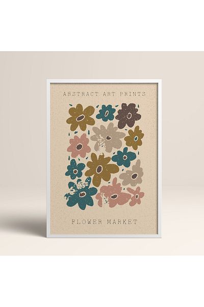 HOMEPACK Modele colorate abstracte cu cadru laminat alb pictură de artă modernă cu flori