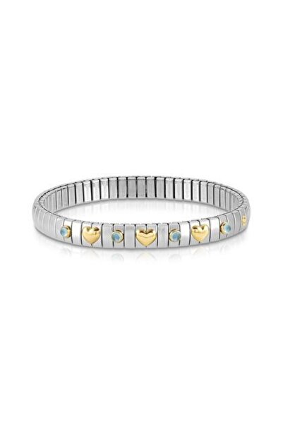 NOMİNATİON Xte Steel Bracelet, 3 Hearts 18k Gold And 4 Stones (025_lıght Blue Topaz)