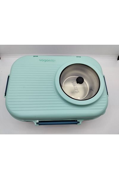 Vagonlife Four Compartment Steel Children's Lunch Box for Student Office Green-Blue