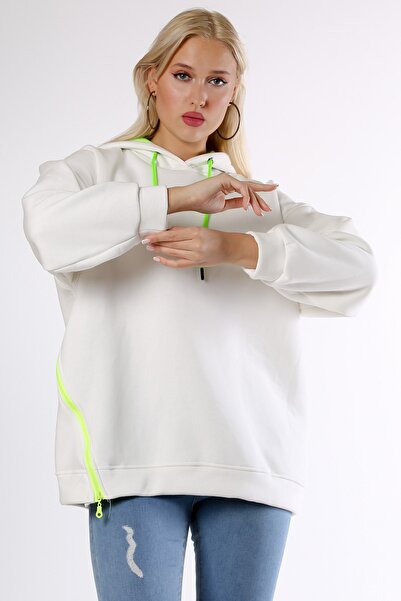 Chiccy White Hooded Long Sleeve Zippered Knitted Sweatshirt