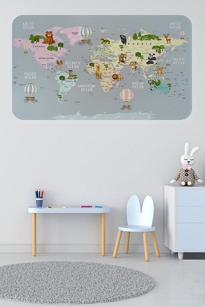 Decoraw Educational World Map World Atlas Children's and Baby's Room Wall Sticker