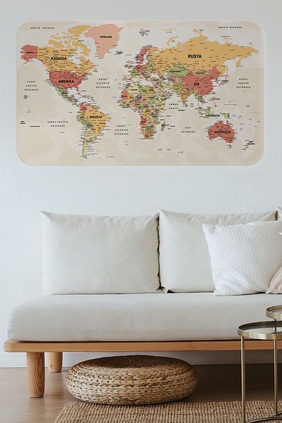 Decoraw Turkish Educational - Ocean Detailed World Map Wall Sticker