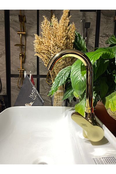 İSAOĞLU YAPI Gold Sink Faucet Gold Sink Faucet High Model Functional Shiny Gold Faucet