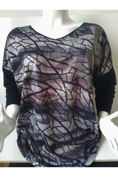 anne moda ankara Μεγάλο μέγεθος Βαμβακερό, Lycra, Χειμερινό, Φωτεινό μπλουζάκι