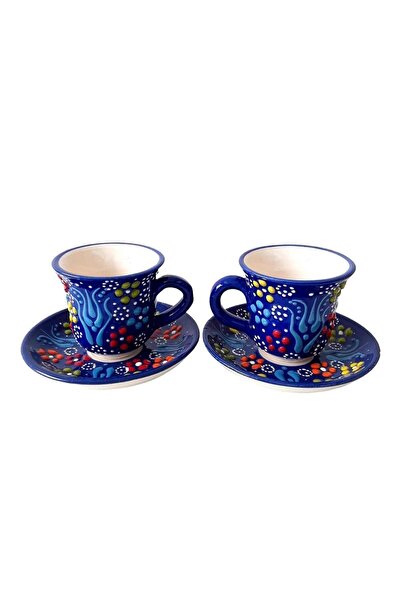 kapadokyahediyelik Tile Embossed Patterned Double Turkish Coffee Set