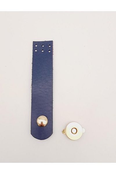 angel çanta aksesuar 11x2,3 εκ. Navy Blue Real Leather Flat κάλυμμα τσάντας με ελαφρύ χρυσό μέταλλο