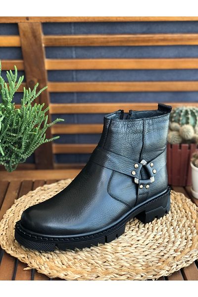 Skoonpa Genuine Leather and Fur Inside Zippered Black Men's Boots