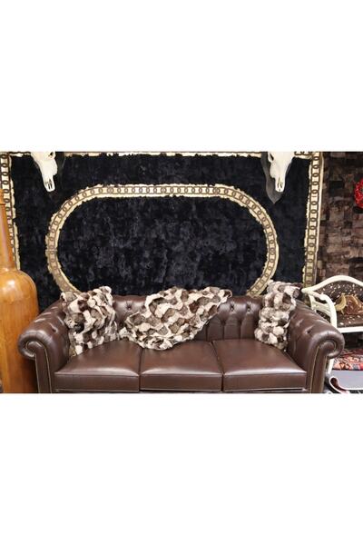 Dericibey Karamel & Krem Doğal Kürk Koltuk Şal Takımı