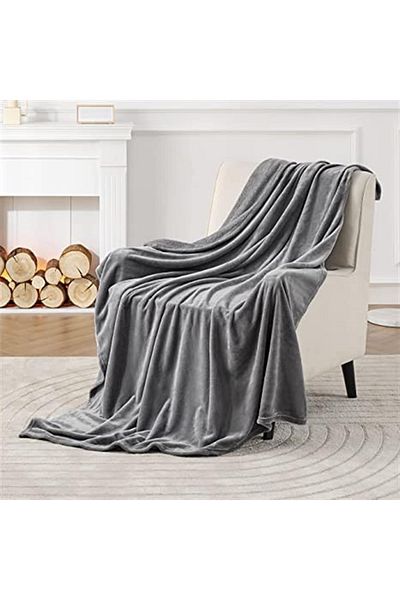 NT Handmade Gray 220x230 Double Fleece Blanket - TV Blanket Sofa Throw for Living Room Living Bedroom