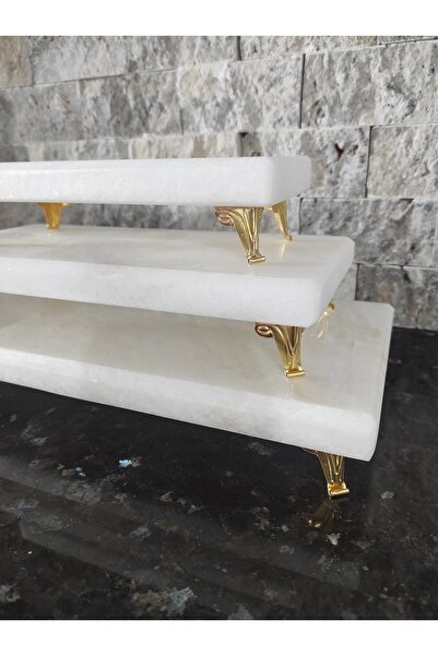 Zeybek Marble Marble Presentation Bowl & Standing Presentation Plate & Set of 3 Silver Detail