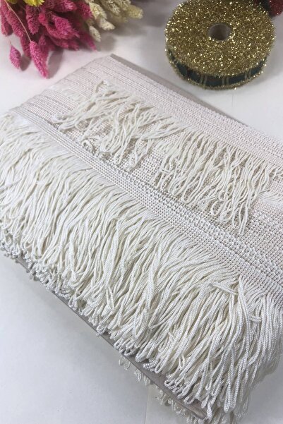 FdayAksesuar Dekoratif Şerit Aksesuar Açık Krem Ip Saçak Püskül En 20 Cm 1 Me...