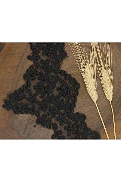 FdayAksesuar Panglică decorativă cu model de frunze negre, Guipure francez 12...