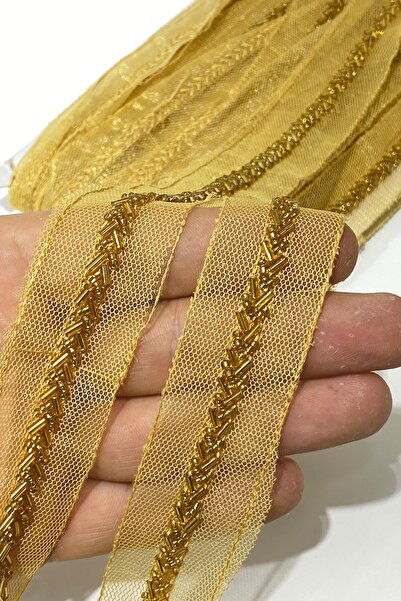 FdayAksesuar Διακοσμητική Κορδέλα Χρυσού Χρώματος με Κεντημένες Χάντρες και Κ...