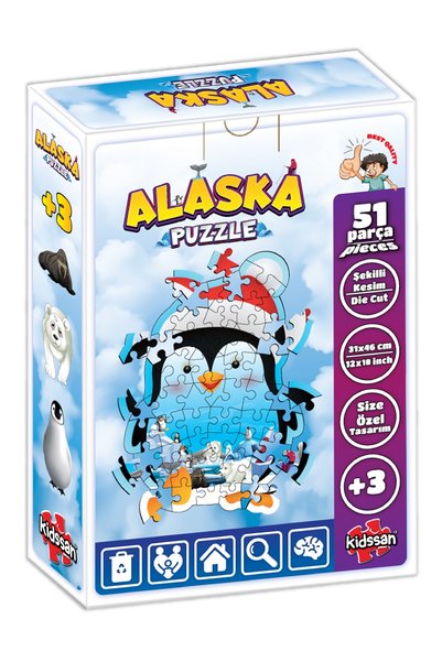 Genel Markalar Puzzle Penguen Alaska Şekilli Kesim Eğitici Puzzle 51 Parça