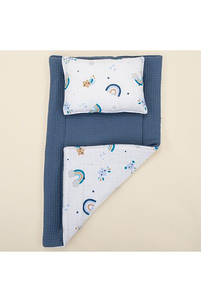 Yunikobaby Diaper Mat and Pillow - Indigo Honeycomb - Blue Rainbow