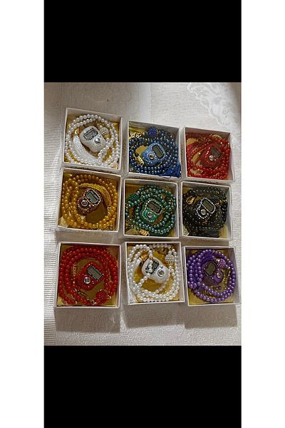 Classy Our 9 Gift Boxed Prayer Beads and Stoned Chain Embroidered Chanting Set