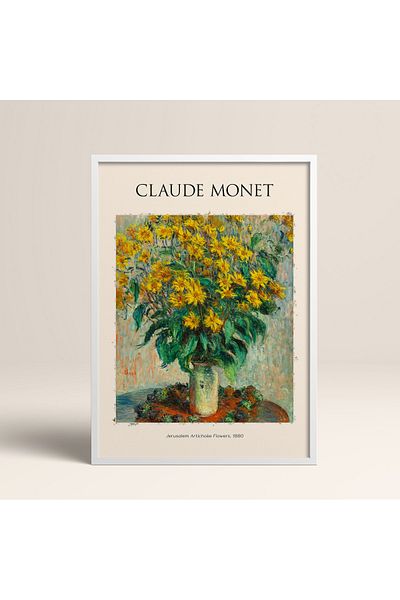HOMEPACK Καλλιτεχνικός πίνακας Claude Monet Jerusalem Artichoke Flowers με λευκό πλαστικοποιημένο πλαίσιο
