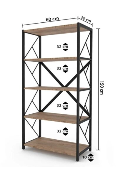 RUSTİKEVDECORART Çok Amaçlı Duvar Rafı Kitaplık Çiçeklik Saksılık Mutfak Salon Banyo Çalışma Odası Dolap 5 Raflı