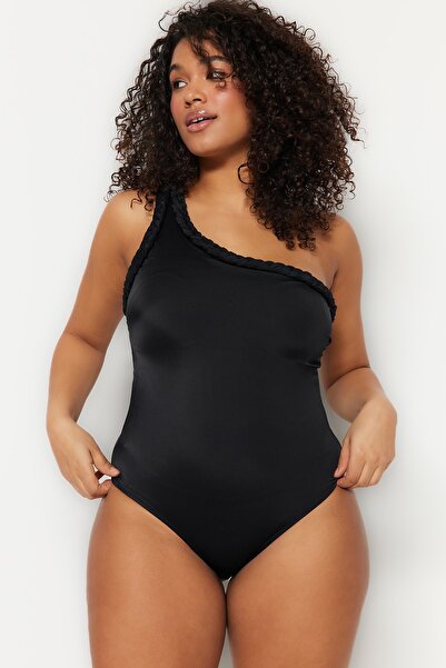 Trendyol Curve One Shoulder Macrame Swimsuit - Black Tbbss23Am00028