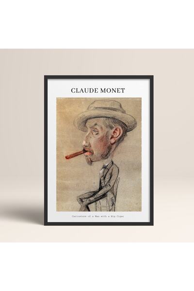 HOMEPACK Crna uokvirena karikatura muškarca sa velikom cigarom, delo moderne ...