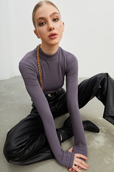 Ladima Women's Gray Finger Detailed Bodysuit